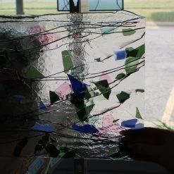 Bullseye Blue, Green, Aqua And Pink On Clear Fracture-Streamer - 90 COE -Stained Glass Deals Store 192780 40