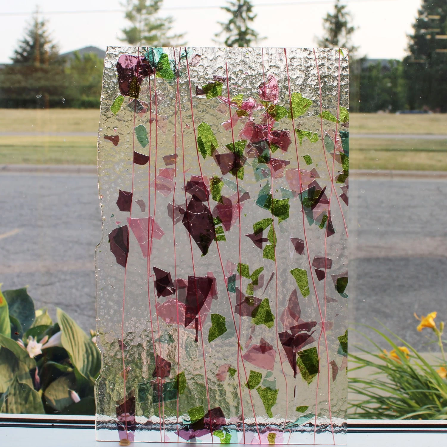 Bullseye Pink, Plum, Aqua And Green And Pink On Clear Fracture-Streamer - 90 COE 2 Bullseye Pink, Plum, Aqua And Green And Pink On Clear Fracture-Streamer - 90 COE - Image 2