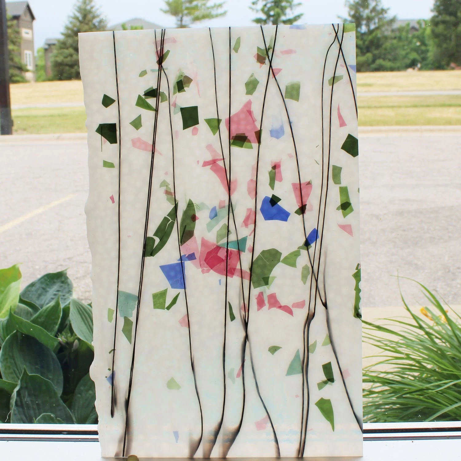 Bullseye Blue, Green, Aqua And Pink On White Fracture-Streamer - 90 COE 2 Bullseye Blue, Green, Aqua And Pink On White Fracture-Streamer - 90 COE - Image 2