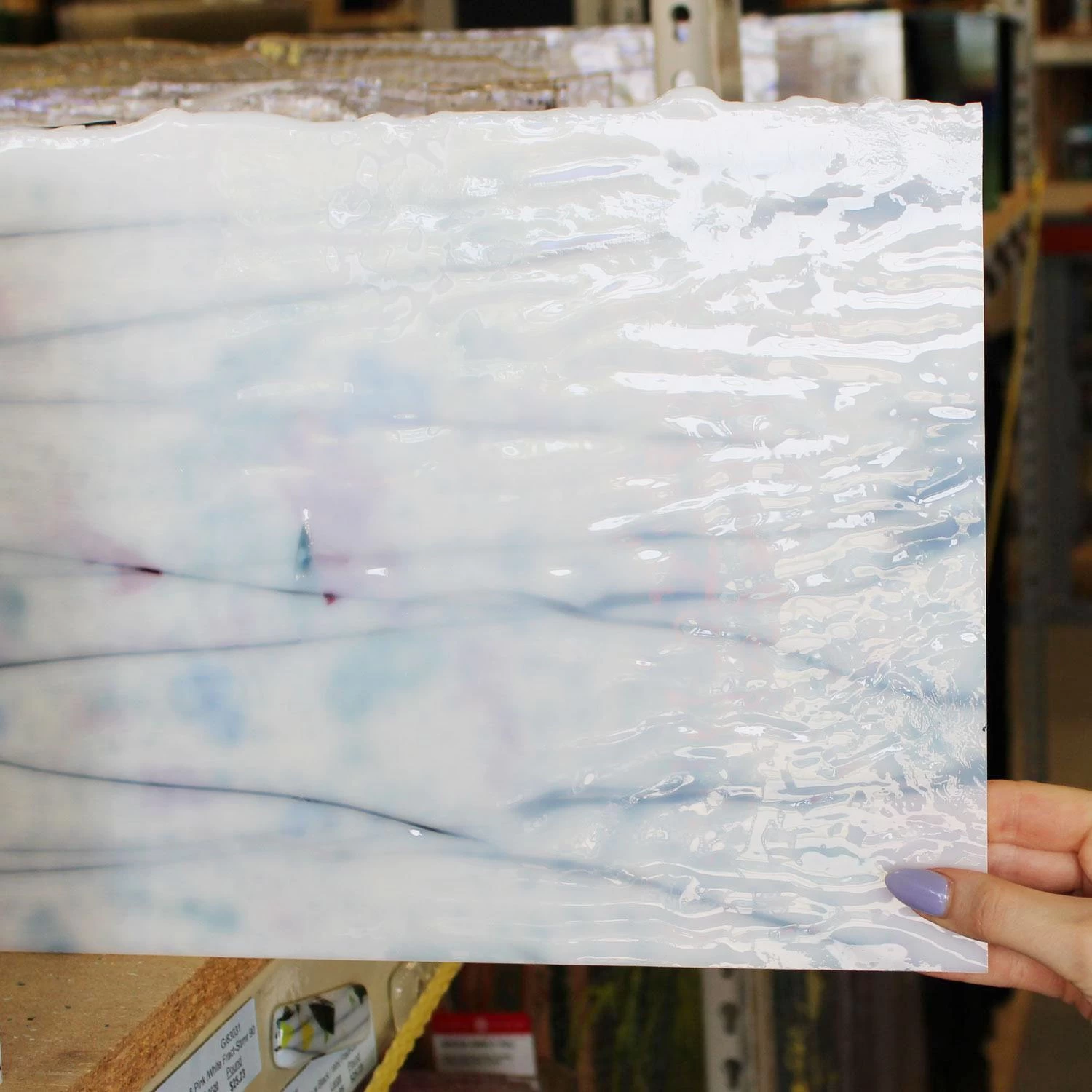 Bullseye Blue, Green, Aqua And Pink On White Fracture-Streamer - 90 COE 5 Bullseye Blue, Green, Aqua And Pink On White Fracture-Streamer - 90 COE - Image 5