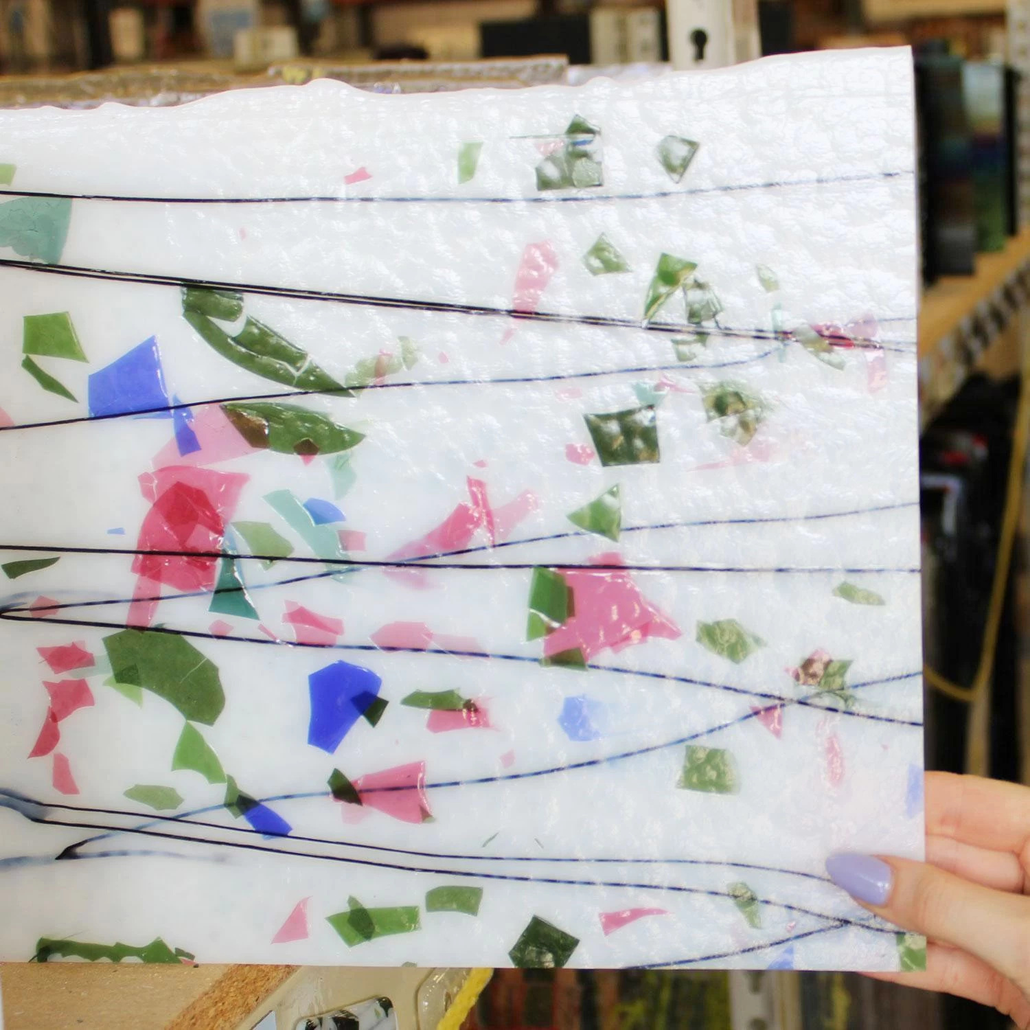 Bullseye Blue, Green, Aqua And Pink On White Fracture-Streamer - 90 COE 6 Bullseye Blue, Green, Aqua And Pink On White Fracture-Streamer - 90 COE - Image 6