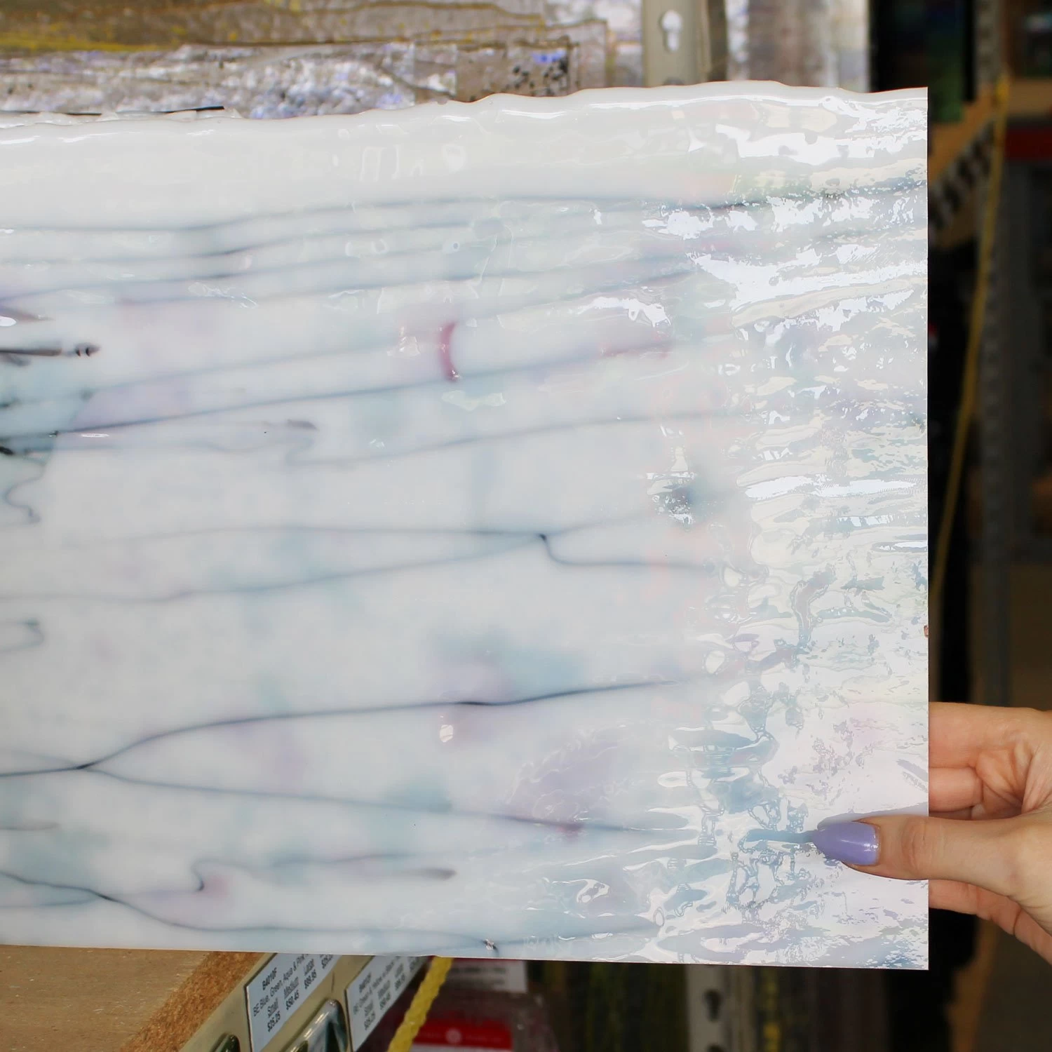 Bullseye Spring Green, Deep Pink And Black On White Fracture-Streamer - 90 COE 5 Bullseye Spring Green, Deep Pink And Black On White Fracture-Streamer - 90 COE - Image 5