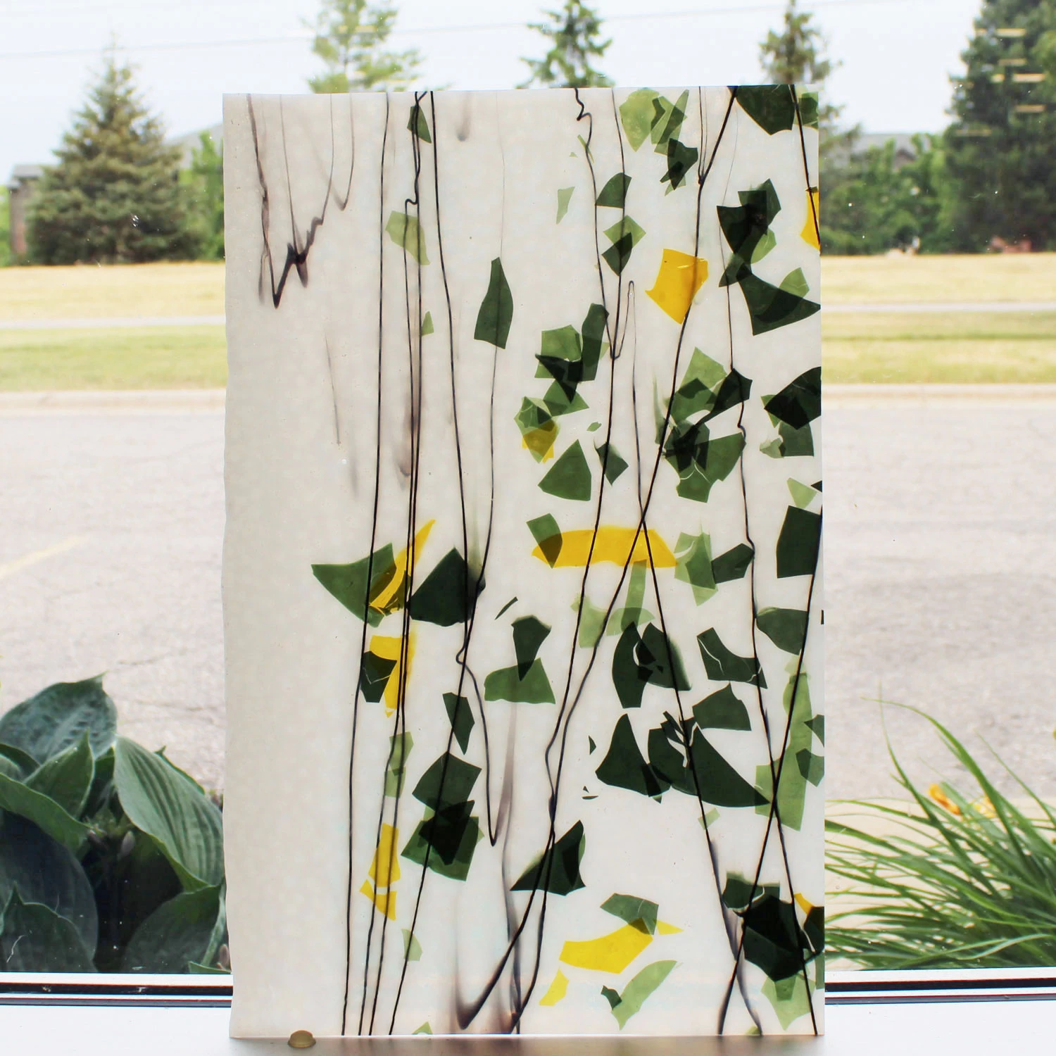 Bullseye Green And Yellow With Black On White Fracture-Streamer - 90 COE 2 Bullseye Green And Yellow With Black On White Fracture-Streamer - 90 COE - Image 2