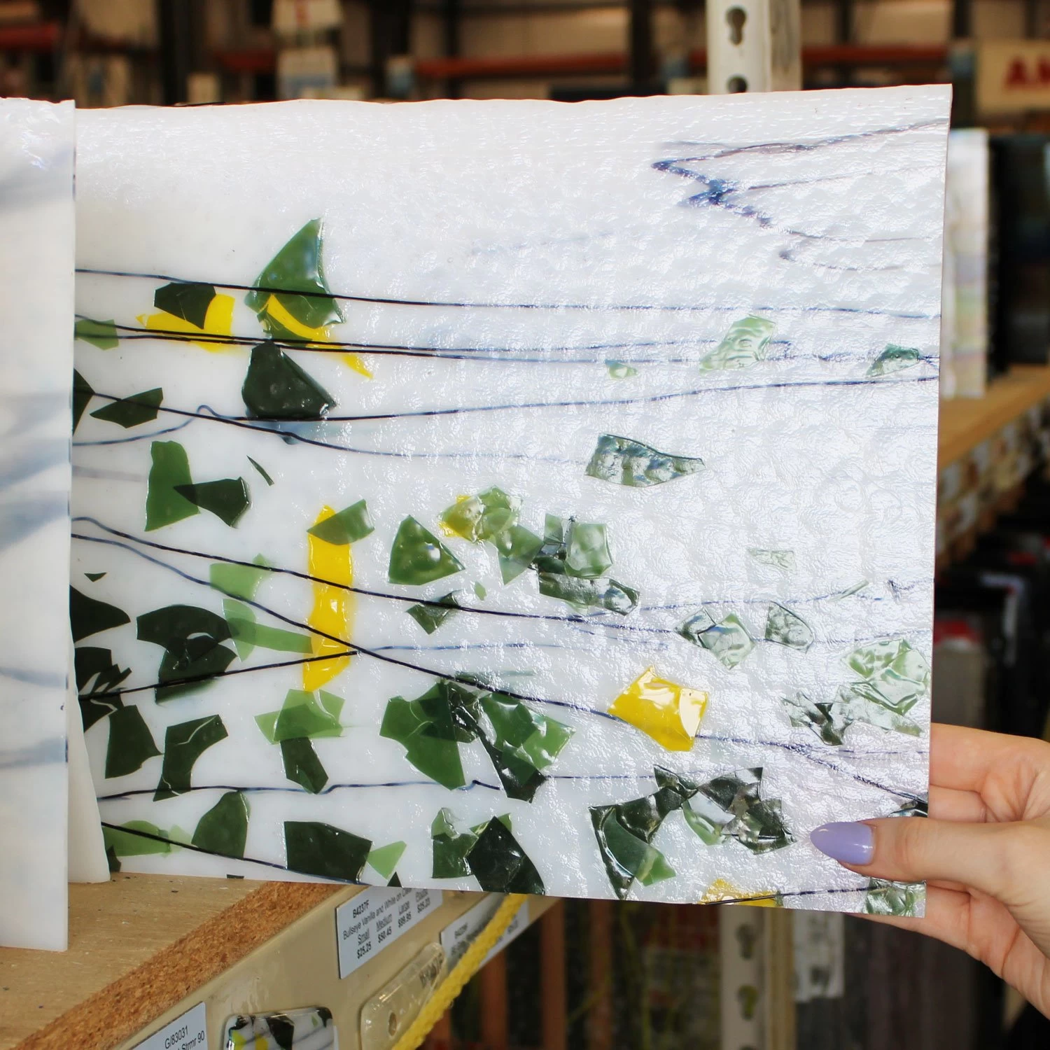 Bullseye Green And Yellow With Black On White Fracture-Streamer - 90 COE 5 Bullseye Green And Yellow With Black On White Fracture-Streamer - 90 COE - Image 5